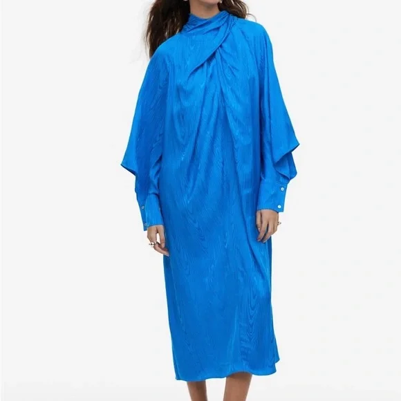 Bright Blue Jacquard-Weave Dress Kaftan from H&M